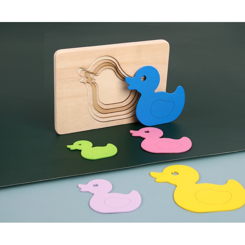 Đồ chơi gỗ xếp hình con vật 5 lớp 3D giáo dục sớm - ghép hình bằng gỗ sáng tạo