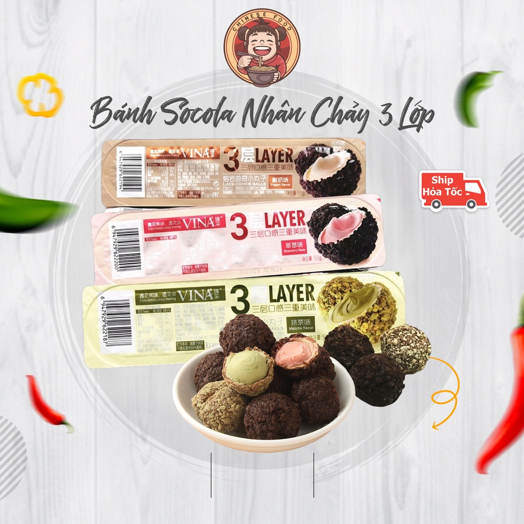 Bánh Socola nhân chảy 3 lớp Franzzi OREO Siêu Ngon 3 Vị Sữa Chua, Matcha, Dâu