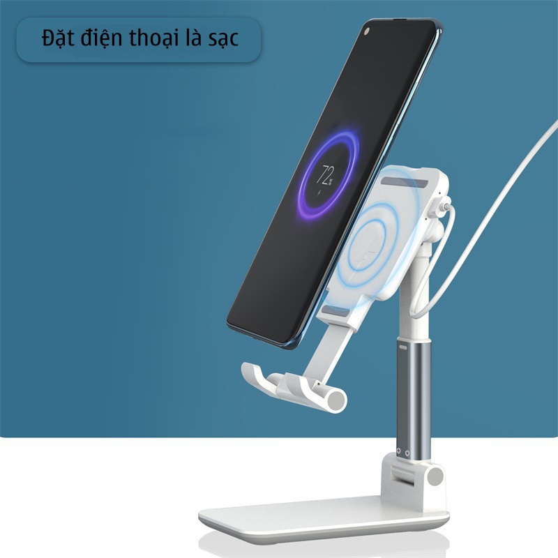 Giá Đỡ Điện Thoại, Ipad Kiêm Đế Sạc Không Dây Qi 10W GD008 Chất Liệu Abs Và Hợp Kim Nhôm Bền Đẹp, Chắc Chắn
