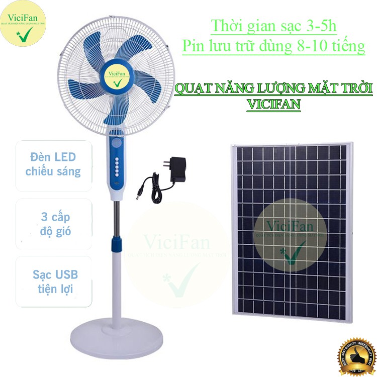 Quạt Tích Điện Năng Lượng Mặt Trời Có Kèm Pin 6 Cell. Quạt Khỏe, Gió Mát Mà Không Tốn Điện ( ViciFan)