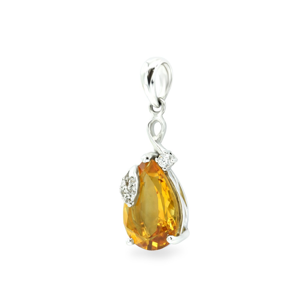 Mặt dây DOJI vàng trắng 14K gắn đá CITRINE 485