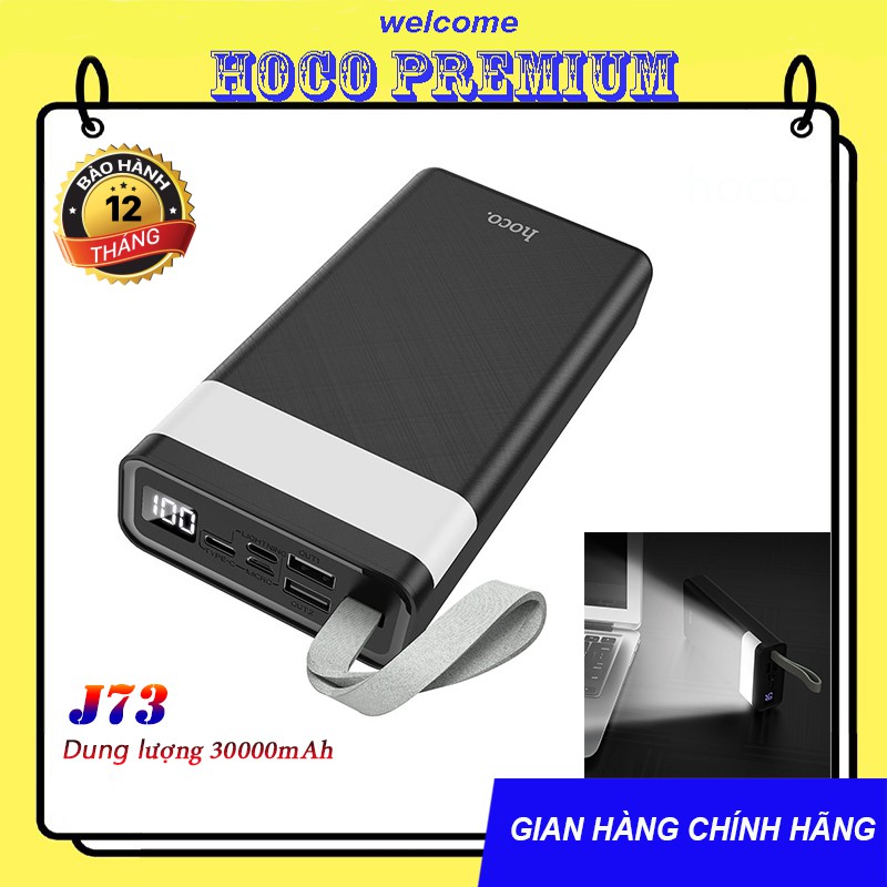 Pin sạc dự phòng Hoco J73 đèn pin đọc sách, 2 cổng ra, tích điện 30000mAh - Chính hãng