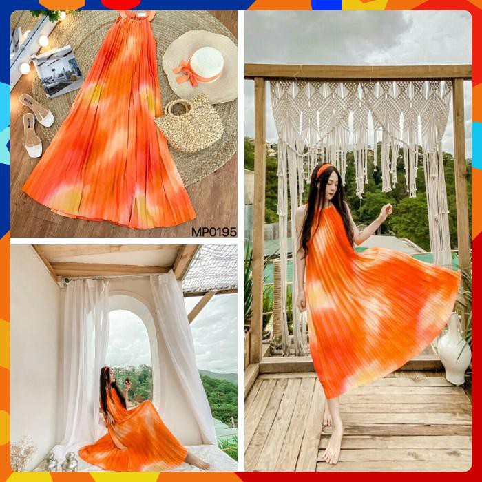 [Mặc là sang] Đầm Maxi, Váy Maxi cổ yếm xếp ly dành cho bạn trẻ sành điệu