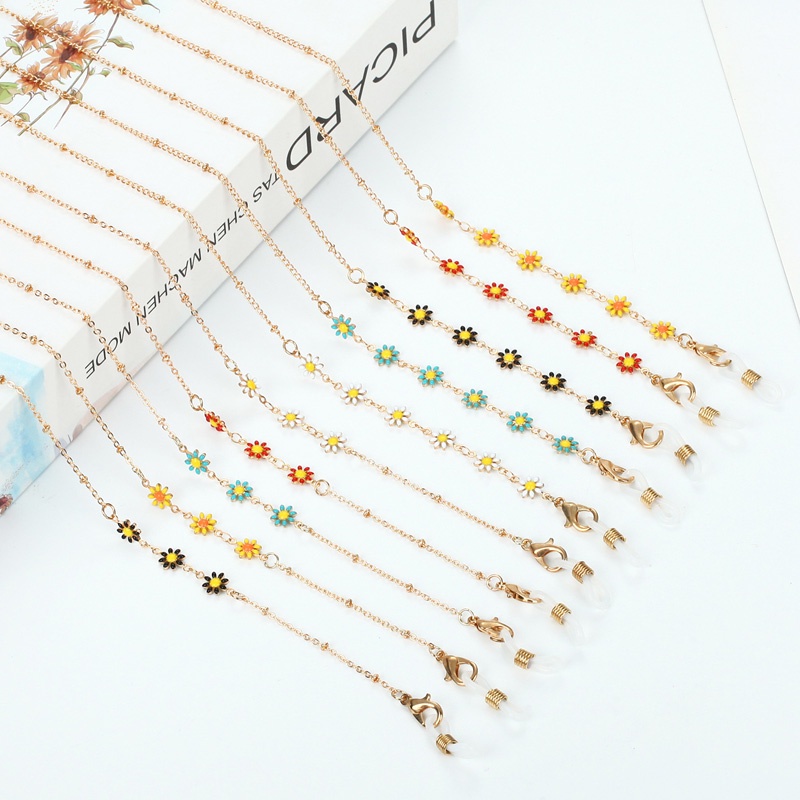 Dây đeo mắt kính chống thất lạc bằng hợp kim màu vàng họa tiết hoa cúc tinh tế