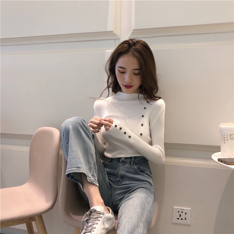 【ZHELIHANGFEI】Áo Len Tay Dài Cổ Lọ Thời Trang Dễ Phối Đồ Cho Nữ