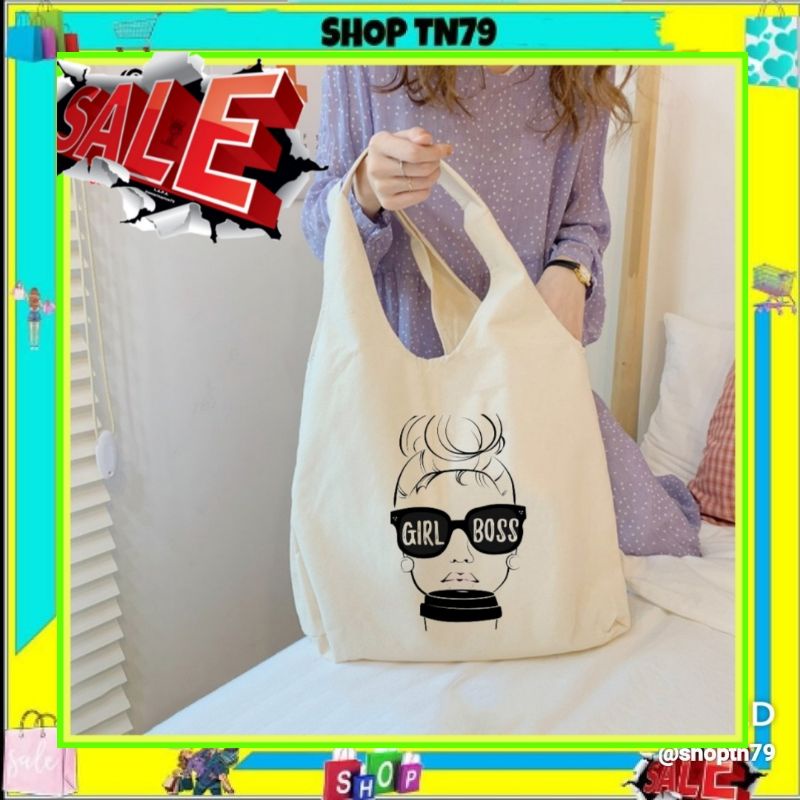 Túi tote vải canvas cute đựng đồ đi học mềm đẹp giá rẻ thời trang GB-01