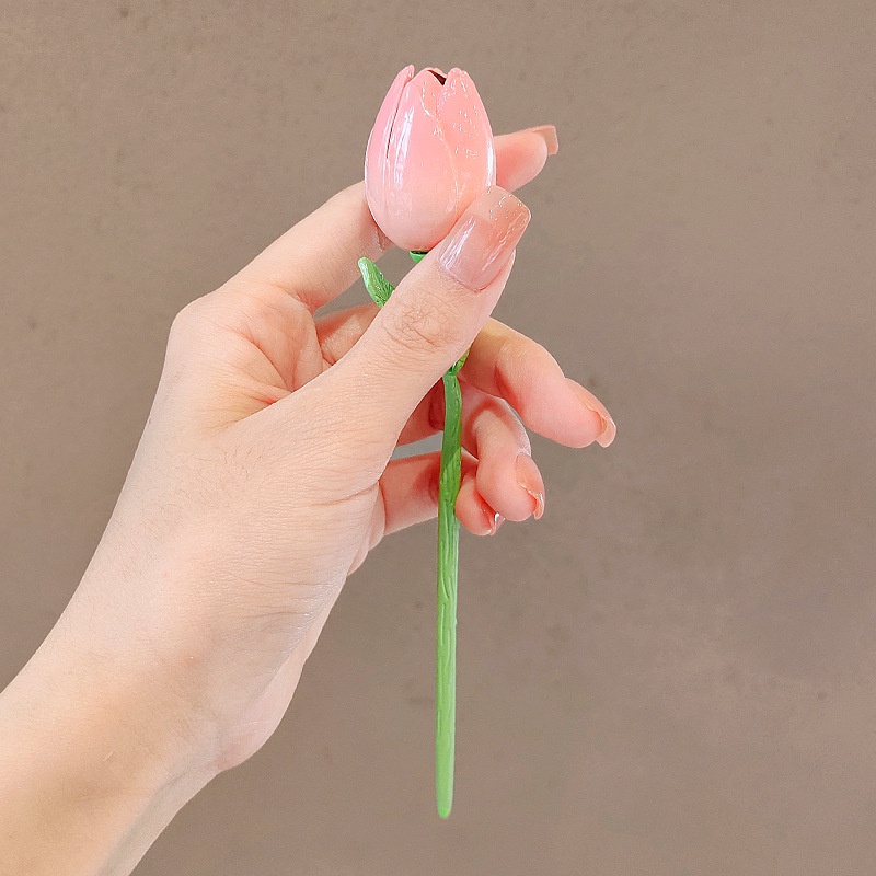 Kẹp Tóc Hình Hoa Tulip Hồng Phong Cách Hàn Quốc Ngọt Ngào