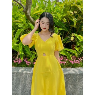 (Ảnh thật shop chụp) Đầm cổ tim tay phồng, hàng thiết kế vải xịn form đẹp