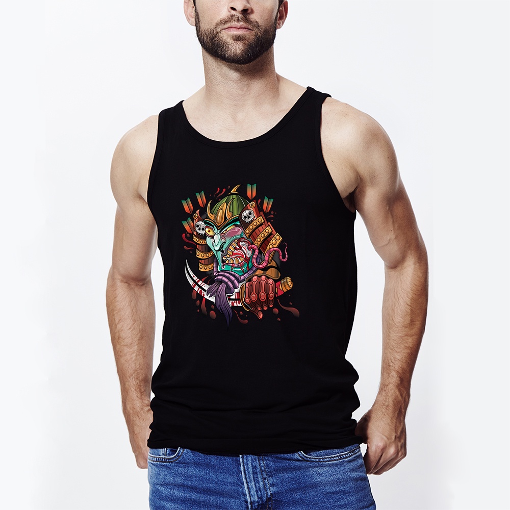 Áo Tank top thể thao HTFashion in hình scary japanese demon samurai eating rat