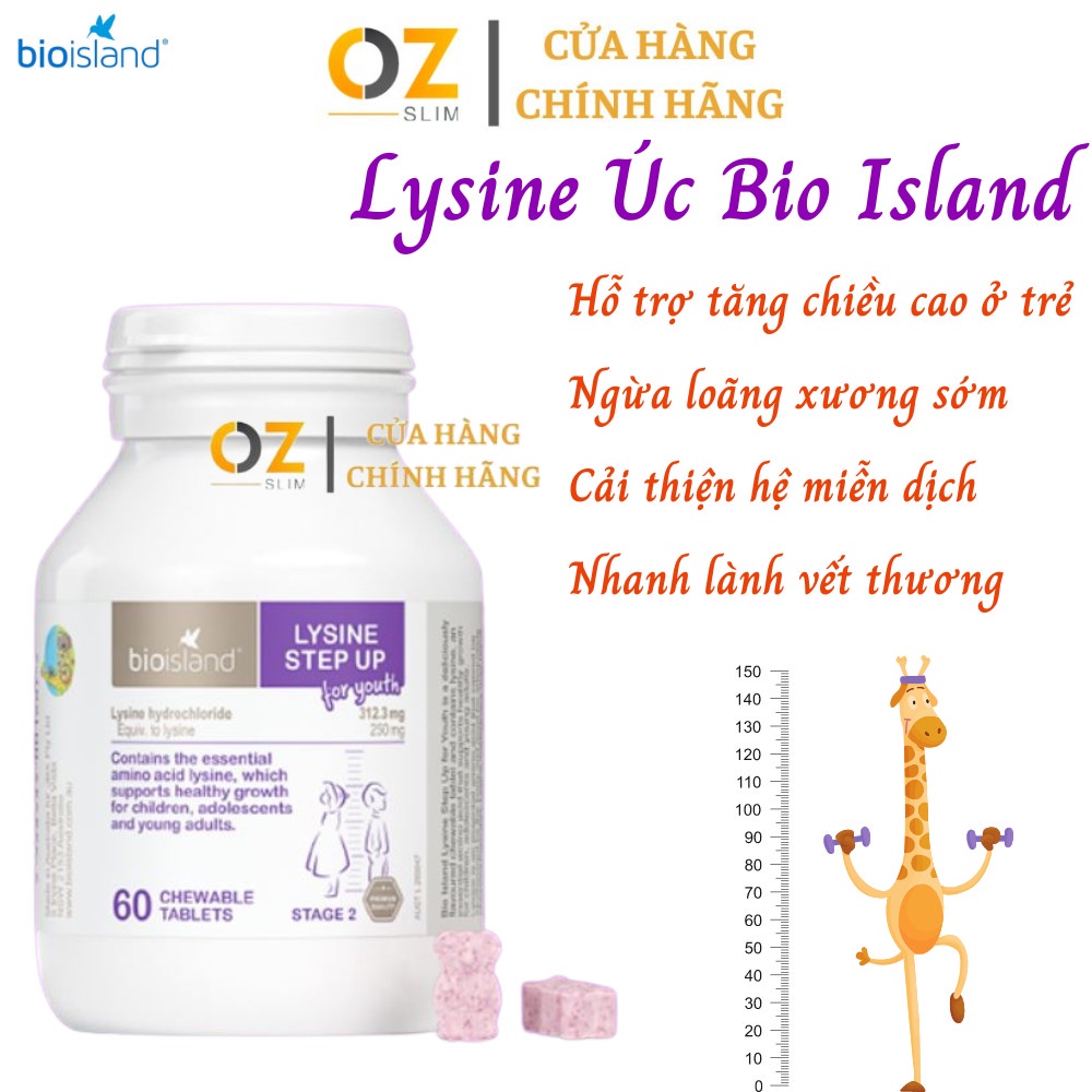 Lysine Úc Bio Island Lysine Step Up for Youth 60 Viên 6- 24 Tuổi - Hỗ Trợ Tăng Chiều Cao, Ngừa Loãng
