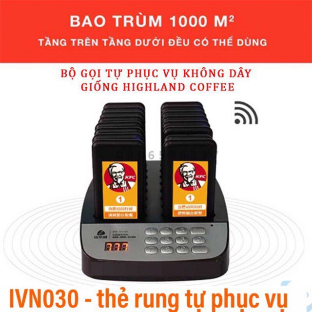 Bộ 16 thẻ rung ivn030 tự phục vụ khi đồ ăn uống làm xong ,chip order cho quán trà chanh trà sữa cà phê nhà hàng