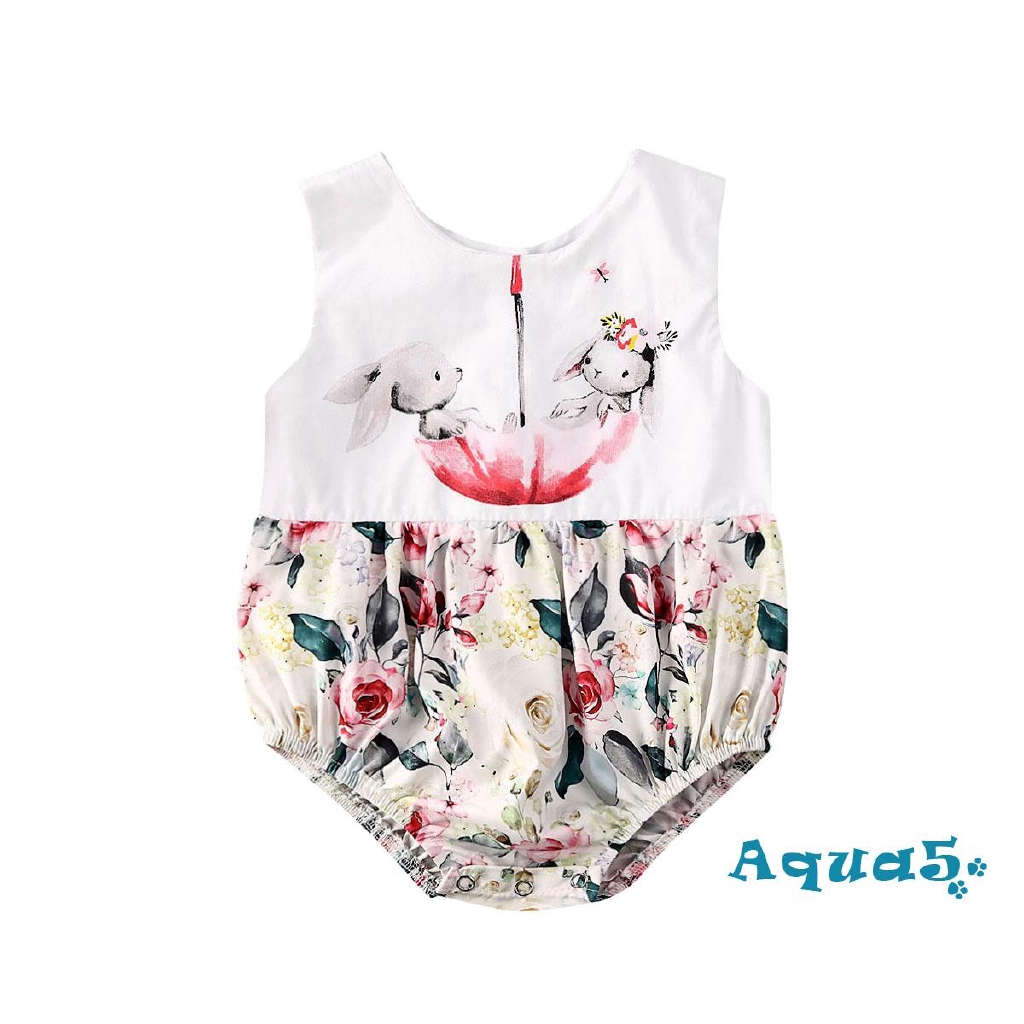 ✿ℛFashion Children´s Clothing Rabbit Print Sleeveless Round Neck Dress