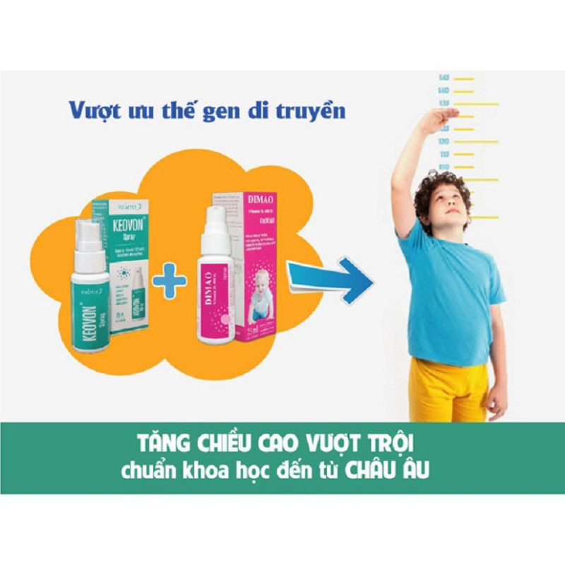 Combo hỗ trợ tăng chiều cao tối ưu Dimao Vitamin D3 và Keovon Vitamin K2
