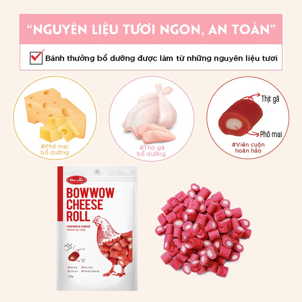 Snack cho chó viên phô mai cuộn gà / cá hồi - BowWow Cheese Roll Chcken / Salmon 120g