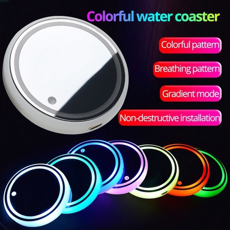 Vỏ Bọc Đế Cốc Nước Có Đèn Led RGB Cổng Sạc USB Trang Trí Xe Hơi