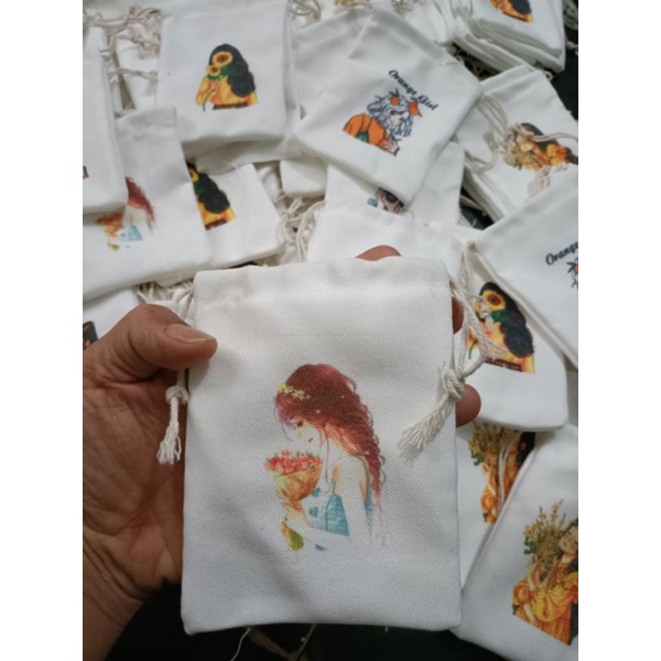 Túi vải canvas dây rút mini, đựng đồ dùng cá nhân tiện lợi, chống thấm nước  in hình cô gái