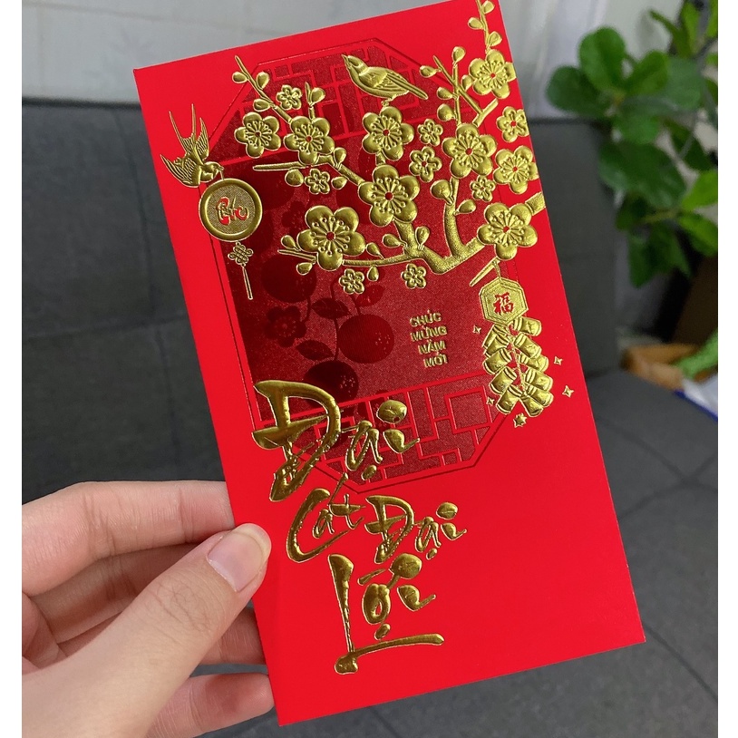 6 bao lì xì đỏ, lixi tết in chữ nổi 3D truyền thống