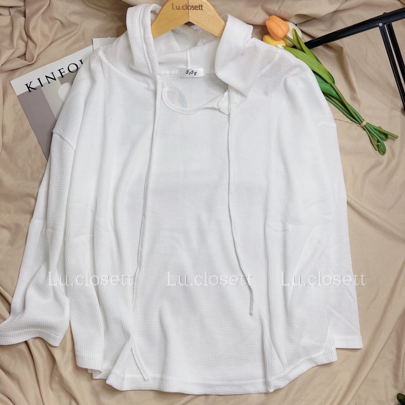 Áo len gạo hoodie ulzzang có mũ giấu quần, thun sweater form rộng bassic dài tay Lu.closett | BigBuy360 - bigbuy360.vn