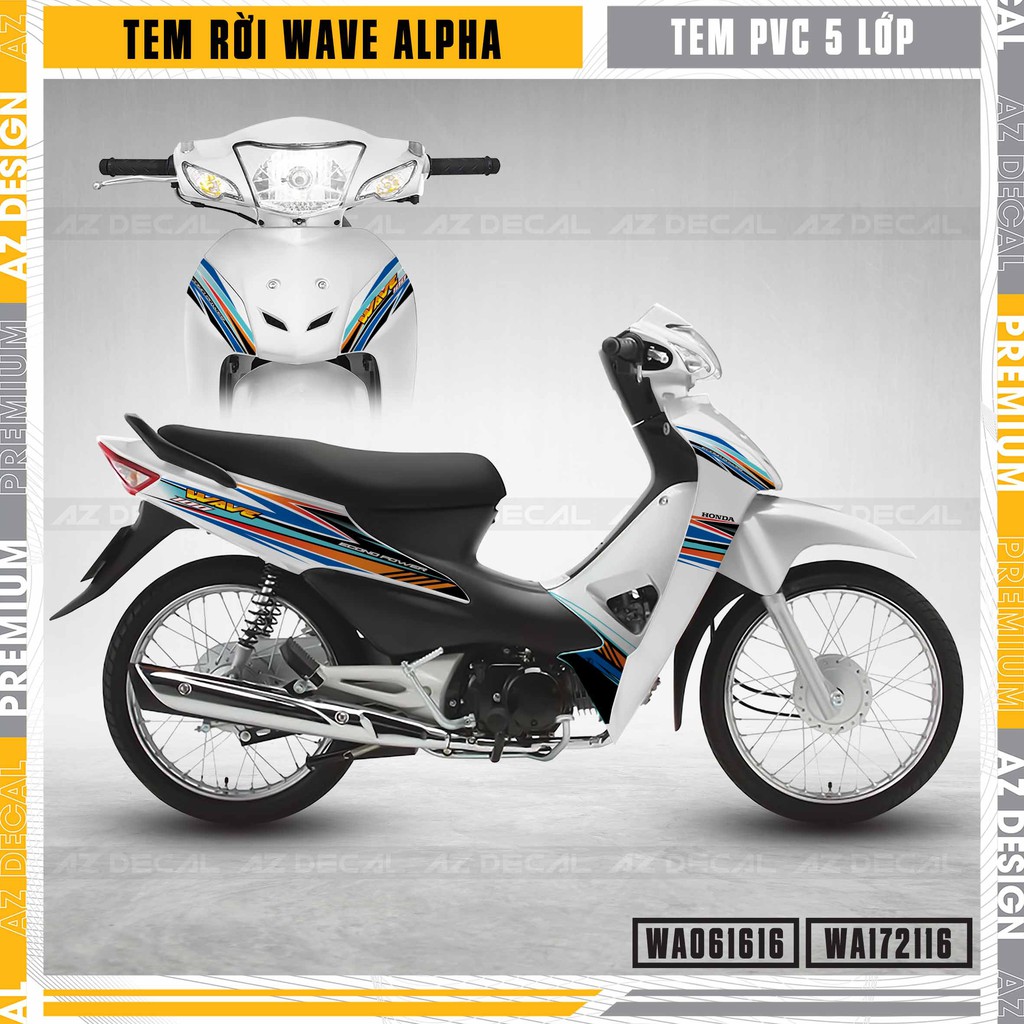 Tem Dán Xe Wave 100 110 Nhiều Màu Kèm Sticker | WA16 | Tem Chế Chất Liệu Decal PVC Chống Nước, Bền Màu