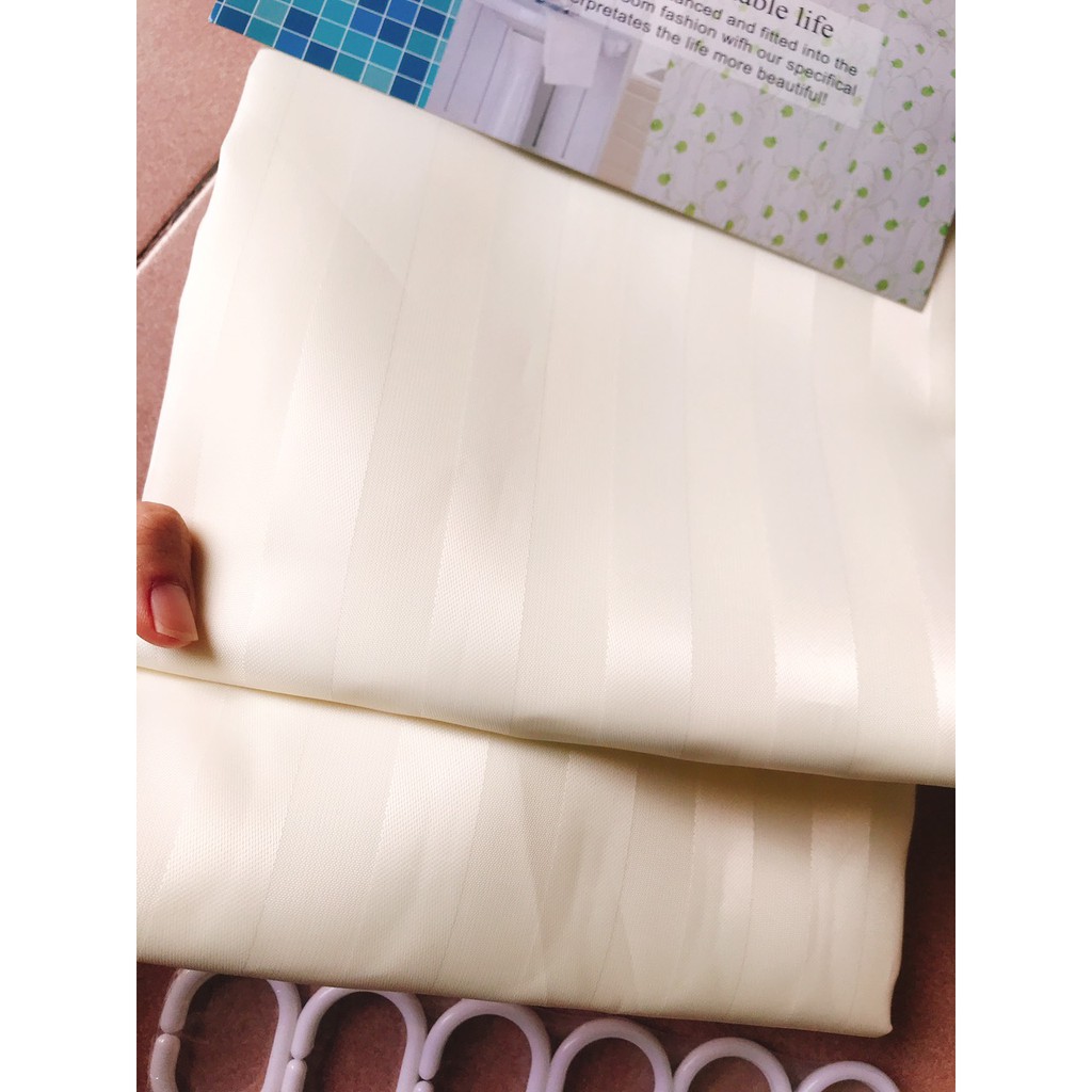 Rèm Phòng Tắm / Rèm Cửa Sổ Trắng Kem Sọc bóng 180cm X 180cm Loại 1