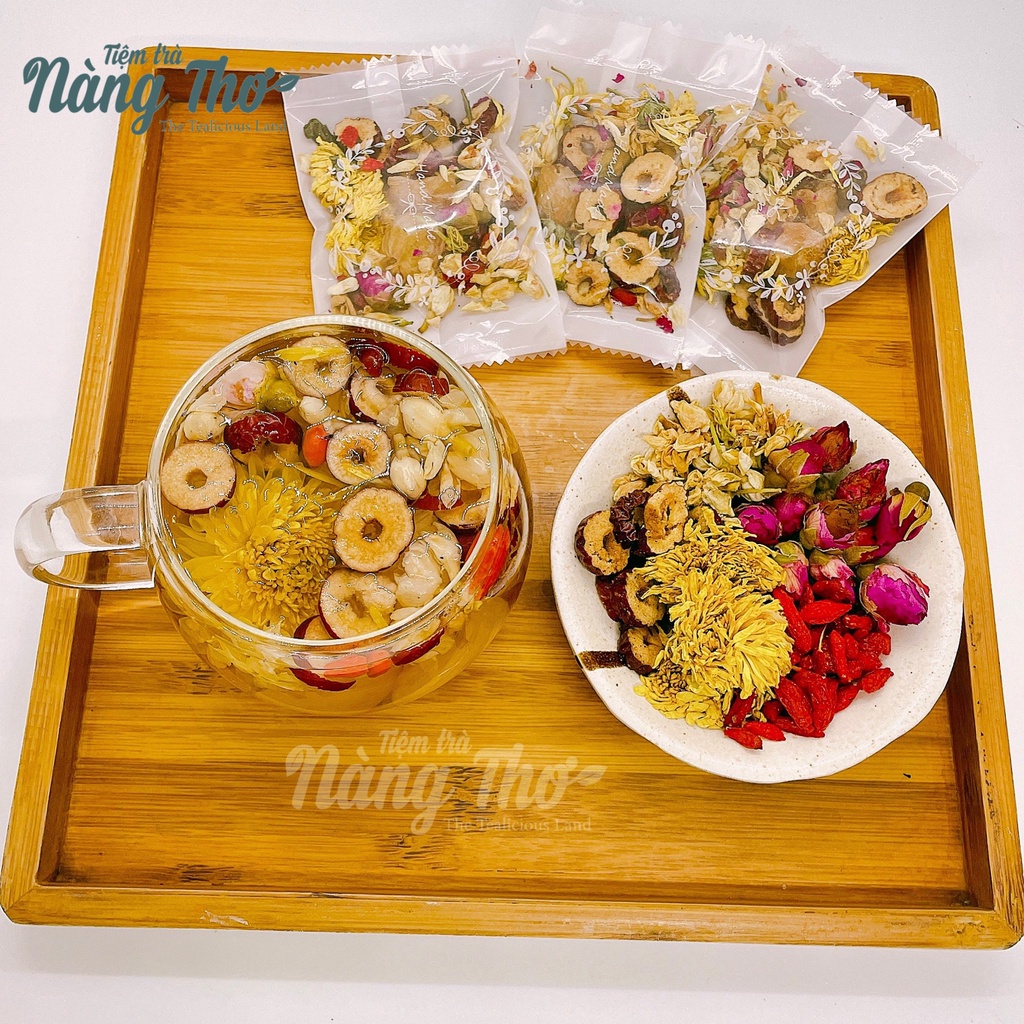Trà Dưỡng Nhan Nàng Thơ 7 Vị (Hoa Cúc; Nụ Hoa Hồng; Long Nhãn; Kỷ Tử; Táo Đỏ, Cỏ ngọt, Hoa Nhài )