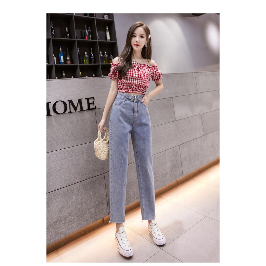 QUẦN BAGGY JEAN NỮ KHOEN TAM GIÁC LƯNG CAO MÀU XANH NHẠT CAO CẤP NITI2 ĐỦ SIZE S, M, L SIÊU LẠ, CỰC PHONG CÁCH