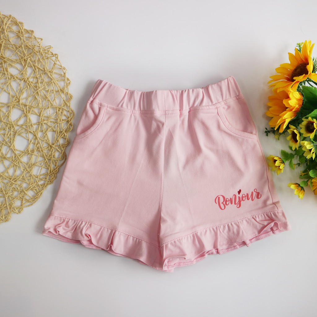 Quần Đùi Thun Bé Gái 2-7 Tuổi Phối Bèo Gấu In Bonjour SILBER KIDS