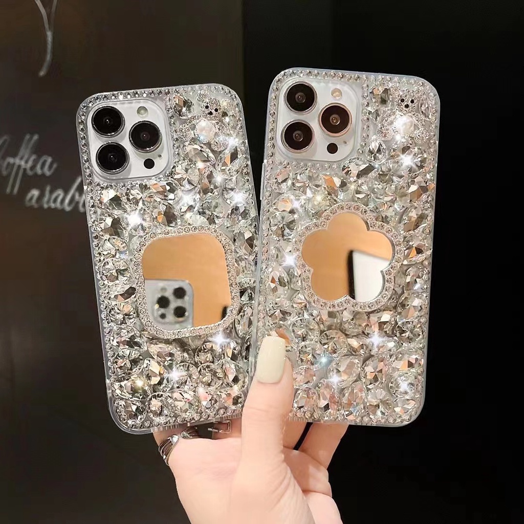 Sang Trọng Ốp Điện Thoại Kim Cương Lấp Lánh Bảo Vệ Toàn Diện Kèm Dây Xích Cho iphone 11 12 13 pro max ip 14 15 pro max plus