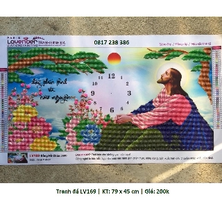 Tranh đính đá đồng hồ chúa Giê-su LV169 (79 x 45 cm)