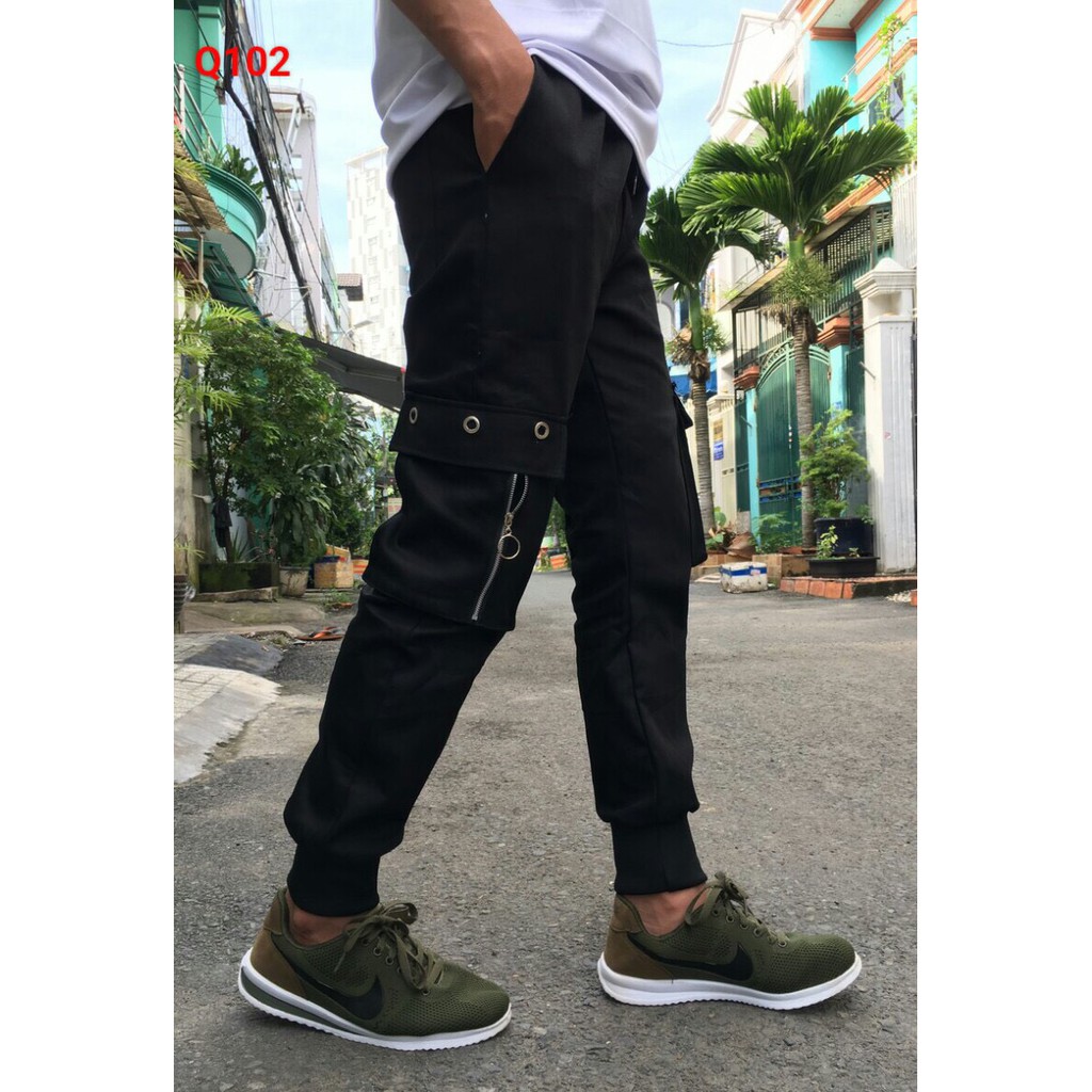 <FREE SHIP> Quần jogger vải kaki co giãn xịn khóa zip túi hộp cực chất