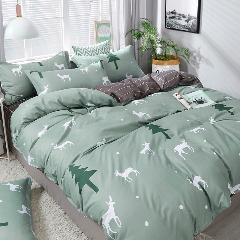 Bộ chăn ga gối cotton poly Boss Decor hươu xanh