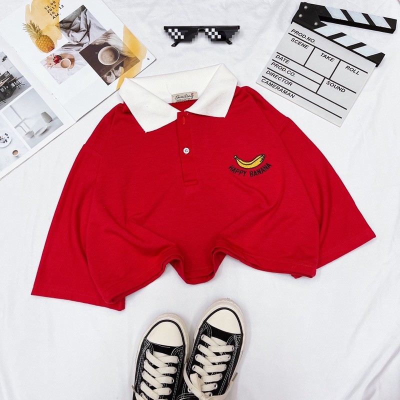 ÁO CROPTOP POLO OVERSIZED HÌNH THÊU - ĐỎ / HỒNG | BigBuy360 - bigbuy360.vn