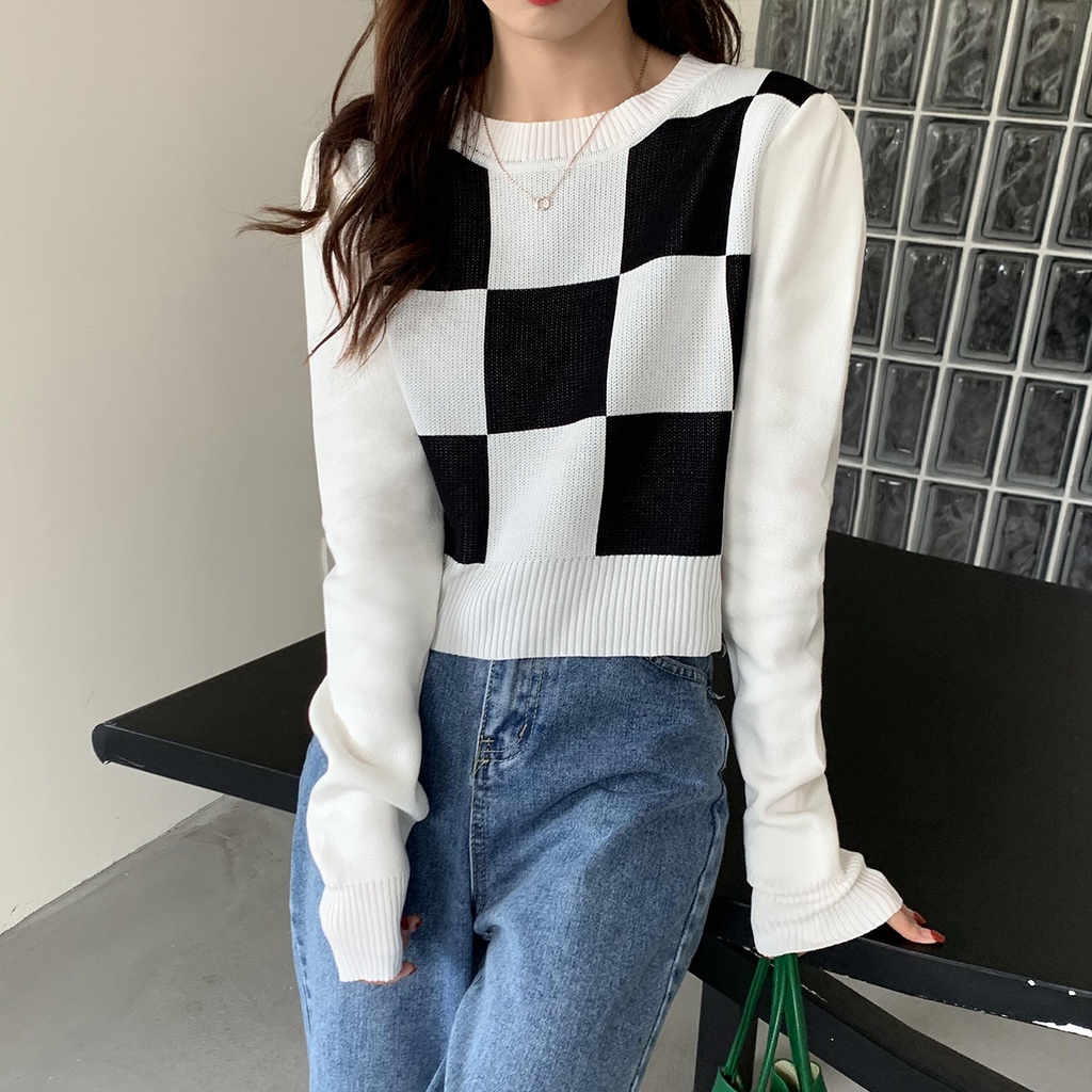 Áo len tay dài cổ tròn màu sắc thời trang cho nữ