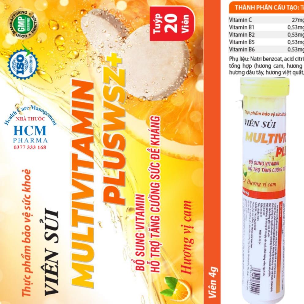 Viên Sủi tăng sức đề kháng multivitamin.vitamin c cho bé người lớn PLUSZZ vị cam 20 viên 4 gam