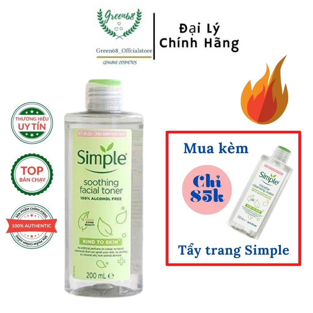 Nước Hoa Hồng Soothing Facial Toner Simple Cân Bằng Ẩm Cho Da 200ml