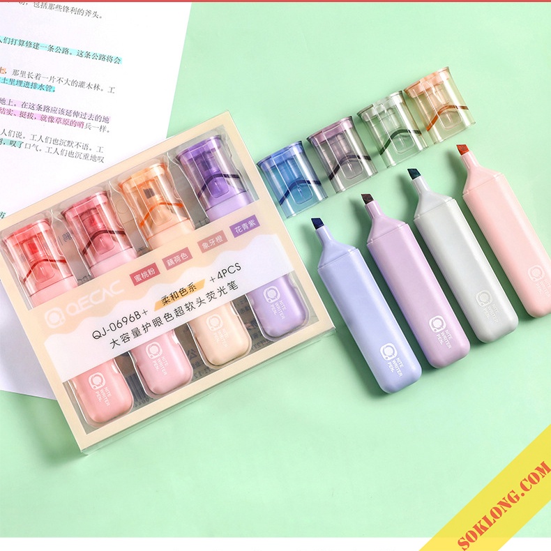 Bộ 4 bút highlight cỡ lớn màu Pastel HI08 bút nhớ dạ quang đánh dấu cỡ to nhiều màu
