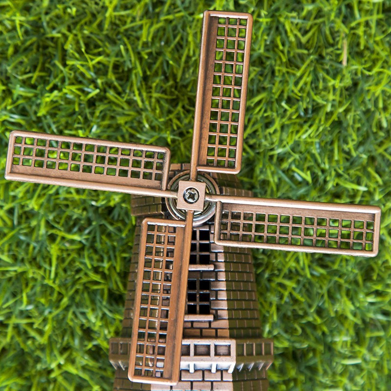 Cối Xay Gió Hà Lan_15cm _Mô hình Kim loại mạ màu Vàng rêu