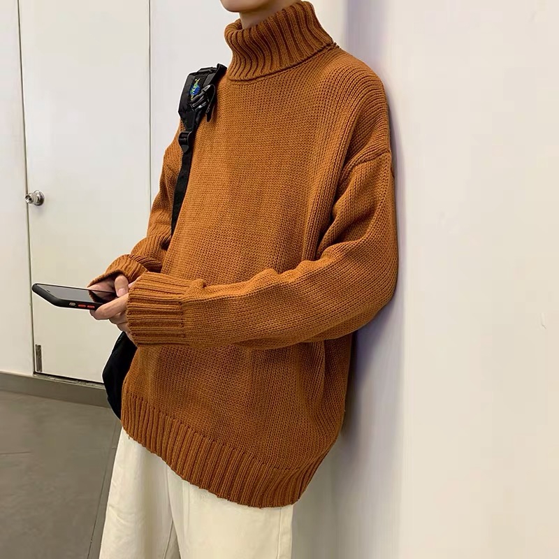 Áo Sweater Dáng Rộng Cổ Lọ Cá Tính Theo Phong Cách Hàn Quốc Dành Cho Nam