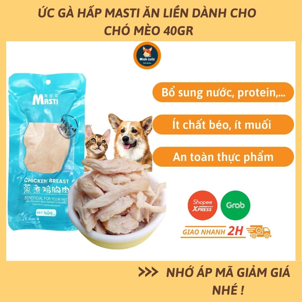 Ức gà hấp MASTI cho chó mèo - Ức gà cho chó mèo ăn liền 40gr