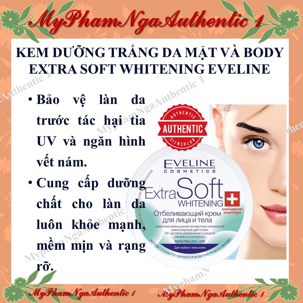 KEM DƯỠNG TRẮNG DA EVELINE EXTRA SOFT. Dùng cho mặt lẫn body