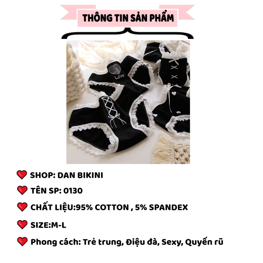 Quần Lót Nữ Cotton cao cấp thiết kế tông đen phối viền ren điệu đà thoáng mát mềm mại MÃ 0130