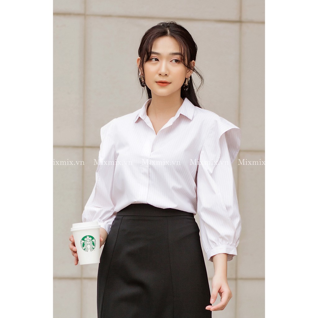Áo sơ mi sọc tay phồng lỡ - MIXMIX - Hàng thiết kế- Hình chụp thật 100%