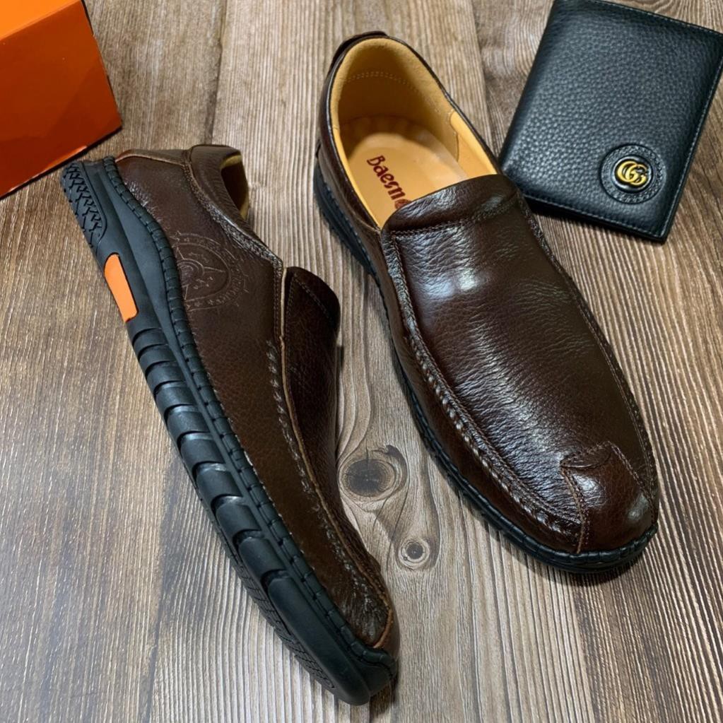Giày Lười Nam Da Bò Cao Cấp Nguyên Tấm Màu Nâu Đế Cao Su Có Khâu Đế Kiểu Dáng Thời Trang(Bảo Hành Da 12 Tháng) | BigBuy360 - bigbuy360.vn