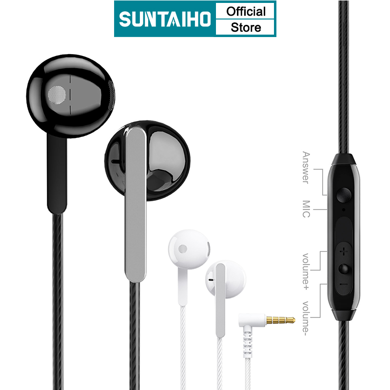 SUNTAIHO Quality Wired Earphone HIFI with microphone Universal 3.5mm L jack for oppo android iphone