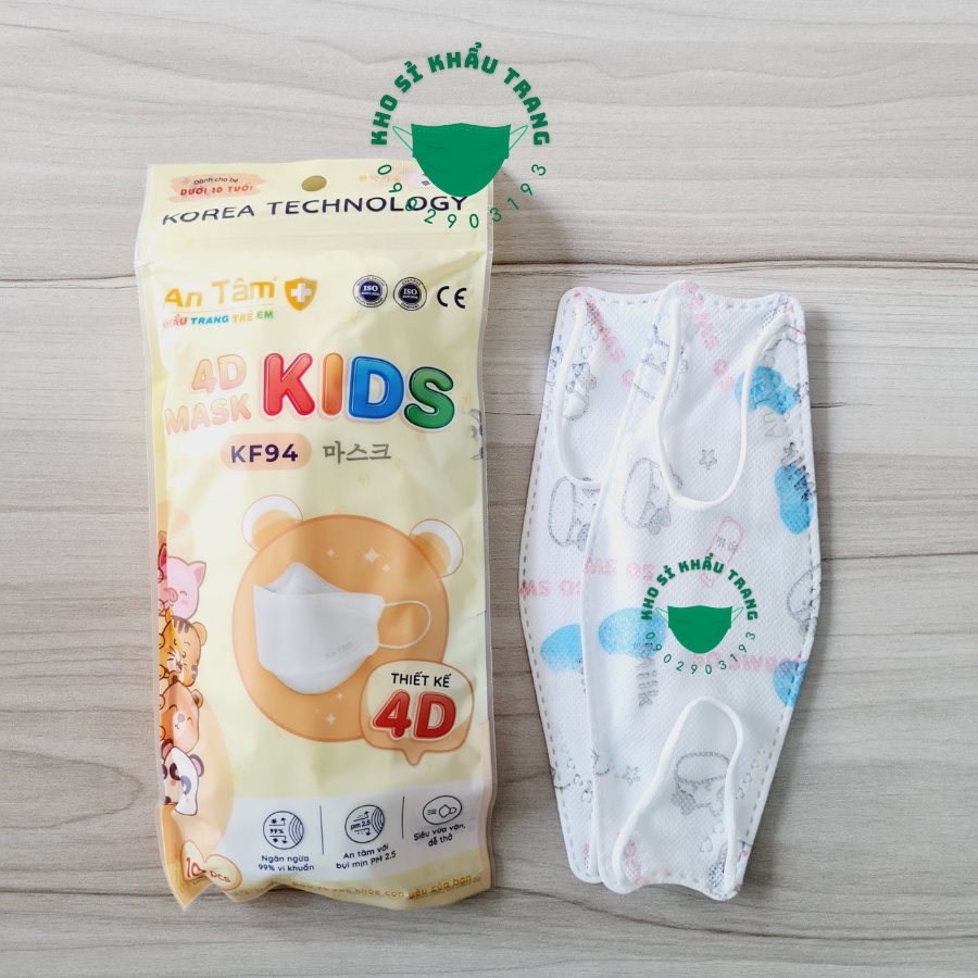 Khẩu trang 4D kid An Tâm cho bé 2-8 tuổi túi 10 cái