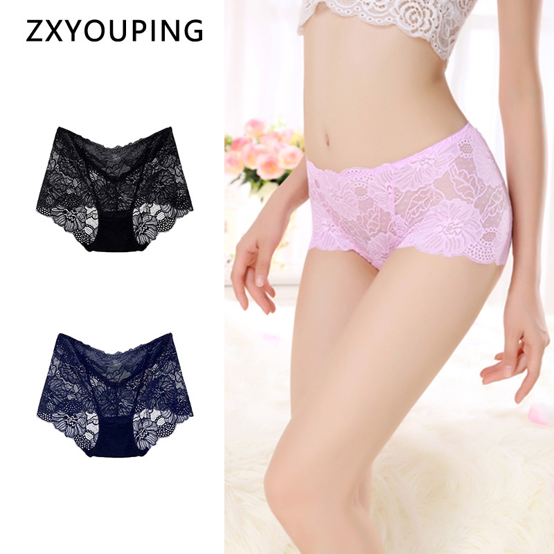AOFEIQIKE Set 3 quần lót ren hoa lưng cao thiết kế quyến rũ size L-XXL