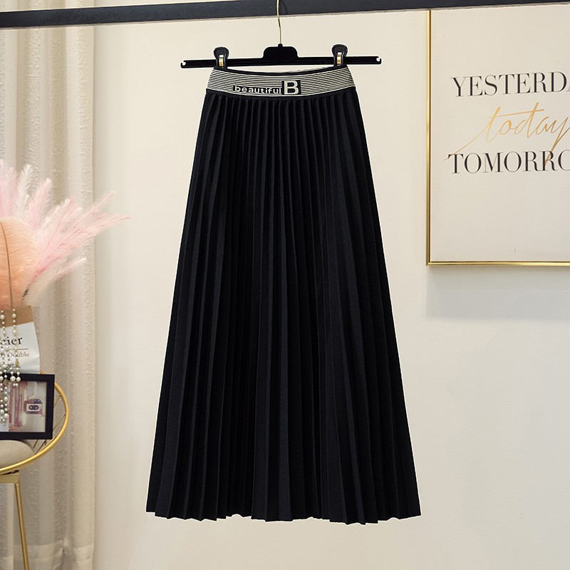Chân váy dạ xếp ly dáng dài xòe cạp cao thêu sang trọng hàng QC sogeum.store | BigBuy360 - bigbuy360.vn