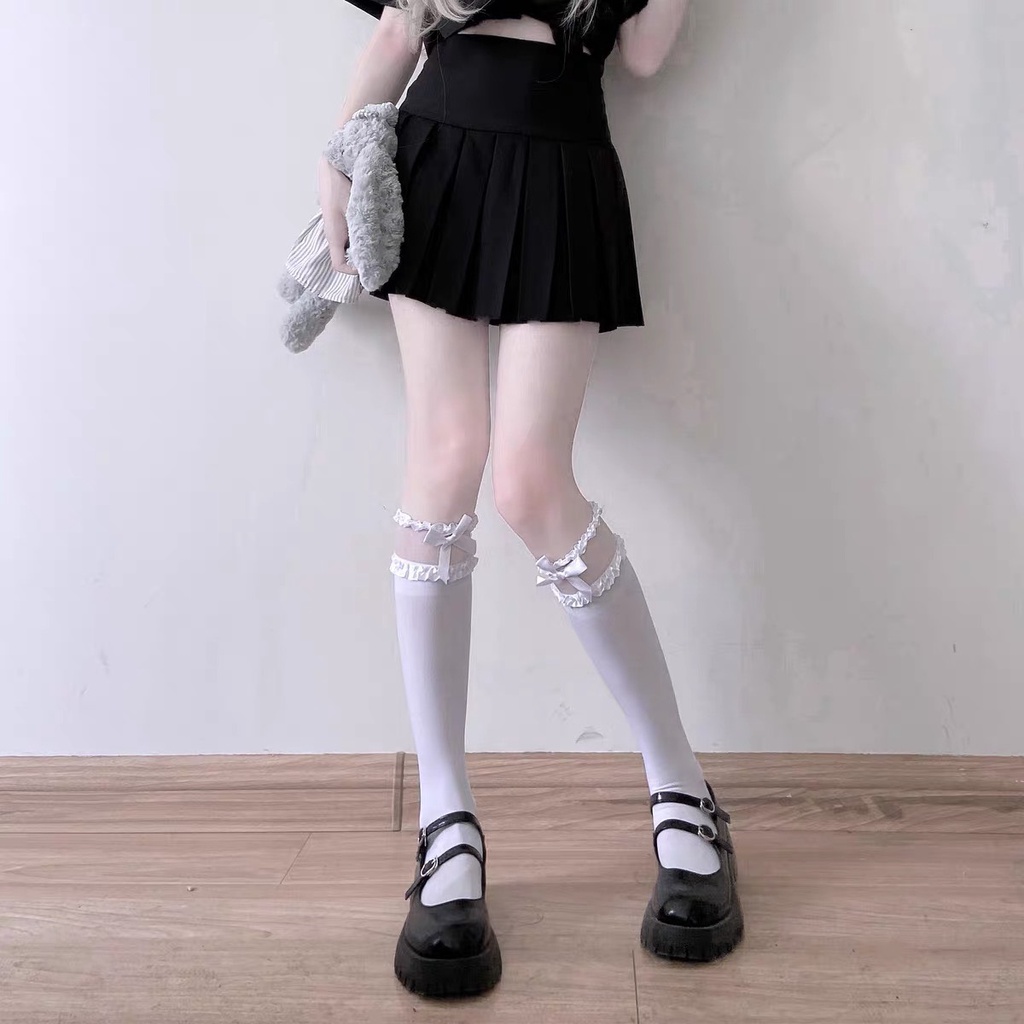 Tất LOLITA ren nơ nữ Đôi vỡ dài dưới gối dễ thương mẫu mới 2022