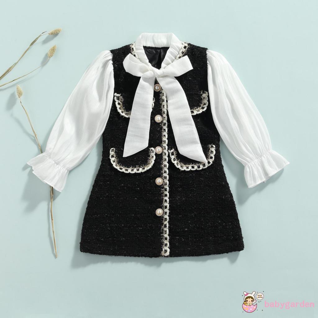 Đầm Công Chúa Một Mảnh Tay Dài Cổ Tròn Màu Khối Một Mảnh Đính Nơ Dành Cho Bé Gái 1-6 Tuổi