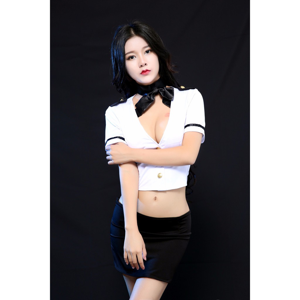 Bộ đồ ngủ cosplay sexy tiếp viên kèm nơ | BigBuy360 - bigbuy360.vn